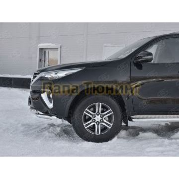 Защита передняя двойная с уголками и клыками d57-d57 РусСталь для Toyota Fortuner 2017-