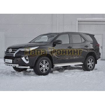 Защита передняя двойная с уголками и клыками d57-d57 РусСталь для Toyota Fortuner 2017-