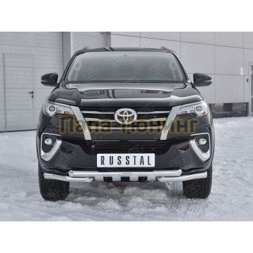 Защита передняя двойная с уголками и клыками d57-d57 РусСталь для Toyota Fortuner 2017-