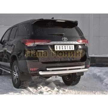 Защита задняя двойная с декором d76-d42 РусСталь для Toyota Fortuner 2017-