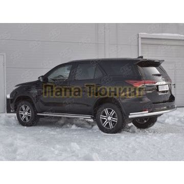 Защита задняя двойная с уголками d57-d42 РусСталь для Toyota Fortuner 2017-