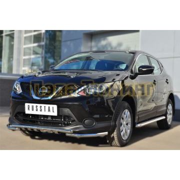 Защита передняя двойная с клыками 42-d42 РусСталь для Nissan Qashqai 2014-2019
