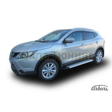 Пороги алюминиевые Arbori Optima Silver серебристые для Nissan Qashqai (ВСЕ) 2014-