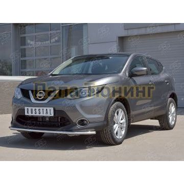 Защита переднего бампера d42 РусСталь для Nissan Qashqai (СПБ) 2015-2019
