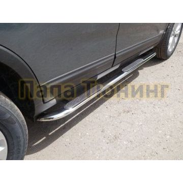 Пороги овальные гнутые с накладкой 75х42 мм ТСС для Kia Sorento 2012-2020 Пороги овальные гнутые с накладкой 75х42 мм ТСС для Kia Sorento 2012-2020