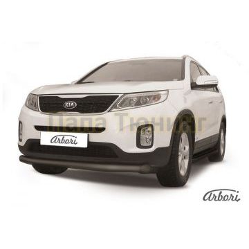 Защита переднего бампера чёрная сталь 76 мм Slitkoff для Kia Sorento 2012-