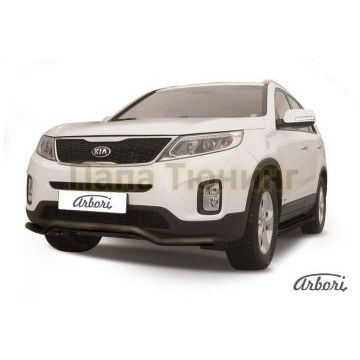 Защита передняя чёрная сталь волна 57 мм Slitkoff для Kia Sorento 2012-