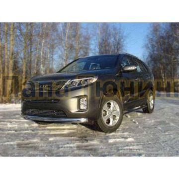 Защита переднего бампера овальная 75-42 мм ТСС для Kia Sorento 2012-