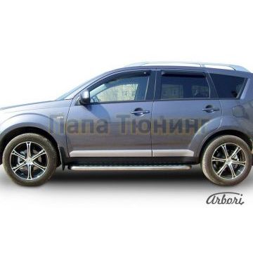 Пороги с площадкой алюминиевый лист 42 мм Slitkoff для Mitsubishi Outlander XL 2006-2009 Пороги с площадкой алюминиевый лист 42 мм Slitkoff для Mitsubishi Outlander XL 2006-2009