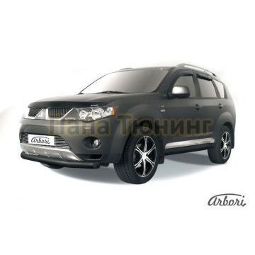 Защита переднего бампера чёрная сталь 76 мм Slitkoff для Mitsubishi Outlander XL 2006-2009 Защита переднего бампера чёрная сталь 76 мм Slitkoff для Mitsubishi Outlander XL 2006-2009