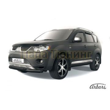 Защита передняя чёрная сталь двойная 76-57 мм Slitkoff для Mitsubishi Outlander XL 2006-2009 Защита передняя чёрная сталь двойная 76-57 мм Slitkoff для Mitsubishi Outlander XL 2006-2009