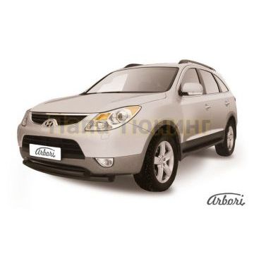 Защита передняя чёрная сталь двойная 57-57 мм Slitkoff для Hyundai ix55 2009-2013 Защита передняя чёрная сталь двойная 57-57 мм Slitkoff для Hyundai ix55 2009-2013