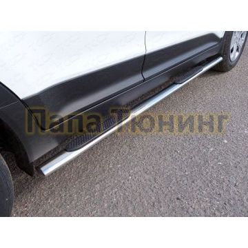 Пороги труба овальная с накладками 75х42 мм ТСС для Hyundai Creta 2016-2021