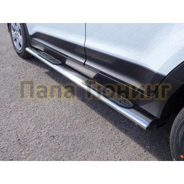 Пороги труба овальная с накладками 120х60 мм ТСС для Hyundai Creta 2016-2021