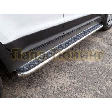 Пороги с площадкой алюминиевый лист 42 мм ТСС для Hyundai Creta 2016-2021 Пороги с площадкой алюминиевый лист 42 мм ТСС для Hyundai Creta 2016-2021