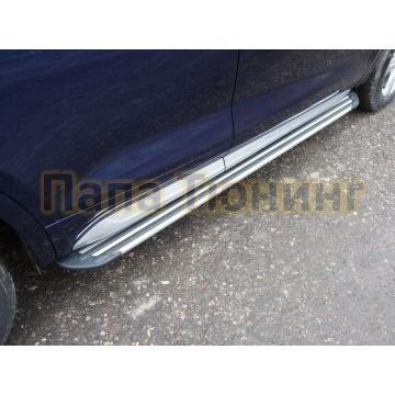 Пороги алюминиевые Slim Line Silver ТСС для Audi Q5 2016- Пороги алюминиевые Slim Line Silver ТСС для Audi Q5 2016-