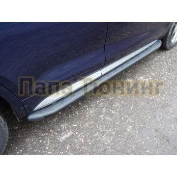 Пороги алюминиевые ТСС с накладкой чёрные для Audi Q5 2016- Пороги алюминиевые ТСС с накладкой чёрные для Audi Q5 2016-