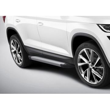 Пороги алюминиевые Rival Silver New для Skoda Kodiaq 2017-