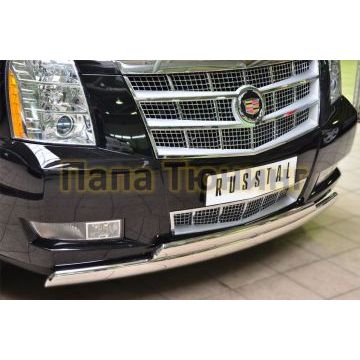Защита передняя овальная двойная 75х42 мм РусСталь для Cadillac Escalade 2006-2015