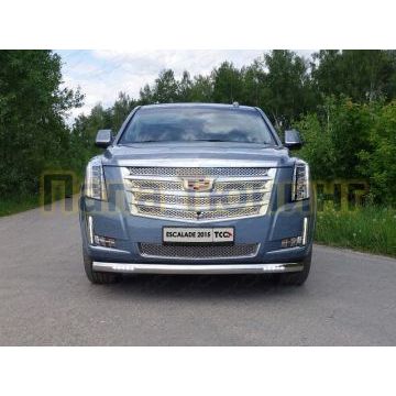 Защита передняя овальная с ДХО 75х42 мм ТСС для Cadillac Escalade 2015- Защита передняя овальная с ДХО 75х42 мм ТСС для Cadillac Escalade 2015-