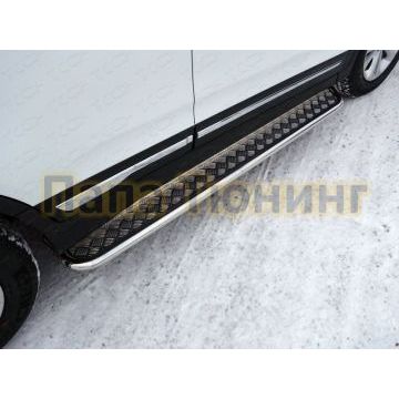 Пороги с площадкой алюминиевый лист 42 мм ТСС для Chery Tiggo 5 2014-