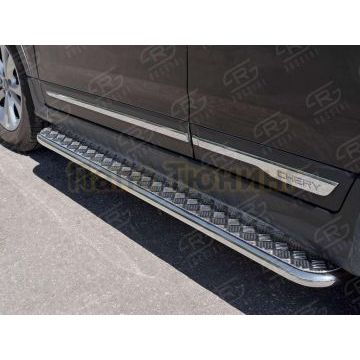 Пороги с площадкой алюминиевый лист d42 вариант 1 РусСталь для Chery Tiggo 5 2014-