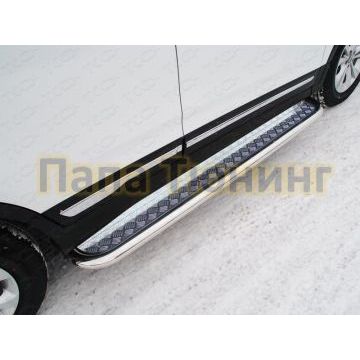 Пороги с площадкой алюминиевый лист 60 мм ТСС для Chery Tiggo 5 2014-