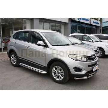 Пороги с площадкой алюминиевый лист 60 мм ALFeco для Chery Tiggo 5 2014-2016