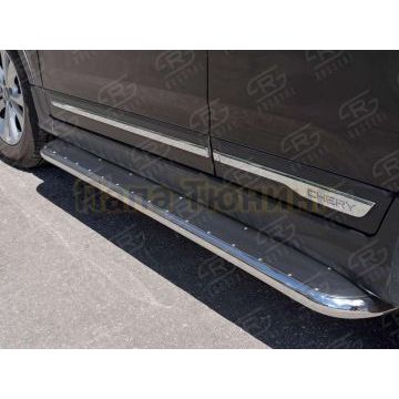 Пороги с площадкой нержавеющий лист 42 мм РусСталь для Chery Tiggo 5 2014-