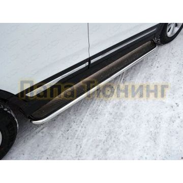 Пороги с площадкой нержавеющий лист 42 мм ТСС для Chery Tiggo 5 2014-