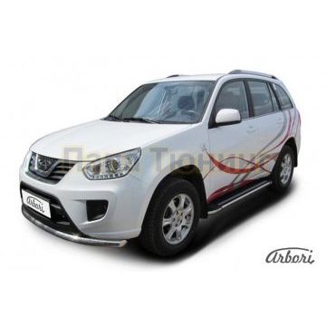 Пороги алюминиевые Arbori Luxe Black черные для Chery Tiggo FL 2013-2016