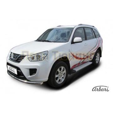 Пороги алюминиевые Arbori Optima Silver серебристые для Chery Tiggo FL 2013-2016