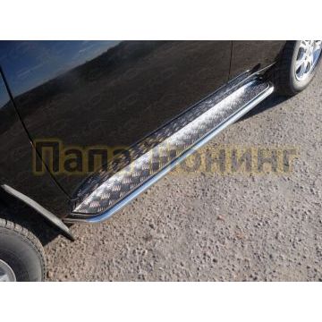 Пороги с площадкой алюминиевый лист 42 мм ТСС для Chery Tiggo FL 2013-2016