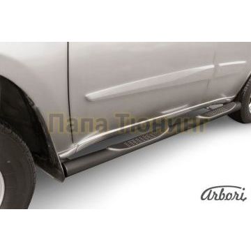 Пороги чёрная сталь труба с накладками 76 мм Slitkoff для Chery Tiggo FL 2013-2016