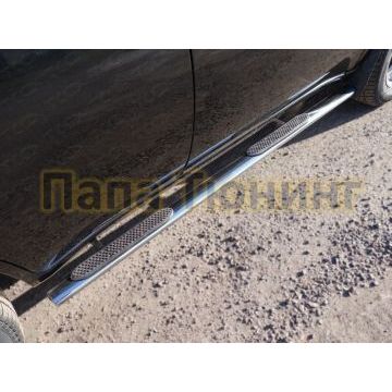 Пороги труба овальная с накладками 75х42 мм ТСС для Chery Tiggo FL 2013-2016