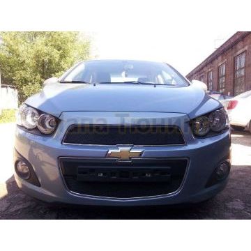 Защита радиатора черная верхняя РусСталь для Chevrolet Aveo 2012-2015