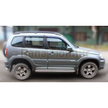 Пороги с площадкой алюминиевый лист квинтет 60 мм ALFeco для Chevrolet Niva 2009-
