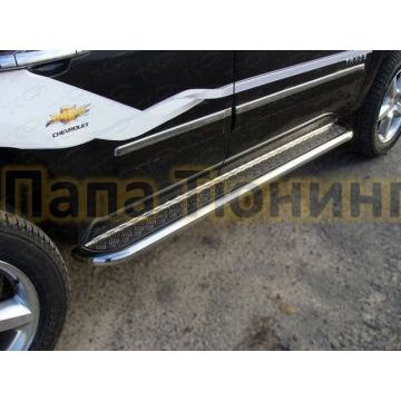 Пороги с площадкой алюминиевый лист 60 мм ТСС для Chevrolet Tahoe 2006-2014