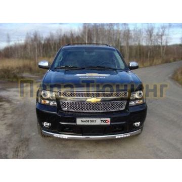 Защита переднего бампера овальная с ДХО 75х42 мм ТСС для Chevrolet Tahoe 2006-2014
