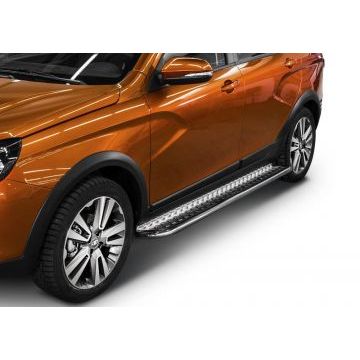 Пороги с площадкой нержавеющий лист 42 мм Rival для Lada Vesta SW Cross 2017-