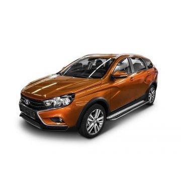 Пороги с площадкой нержавеющий лист 42 мм Rival для Lada Vesta SW Cross 2017-