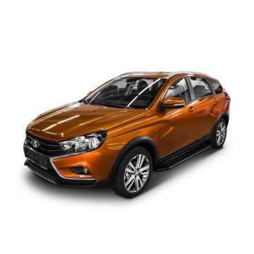 Пороги алюминиевые Rival Black-Premium для Lada Vesta SW Cross 2017-