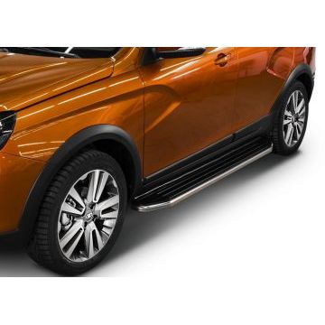 Пороги алюминиевые Rival Premium для Lada Vesta SW Cross 2017-