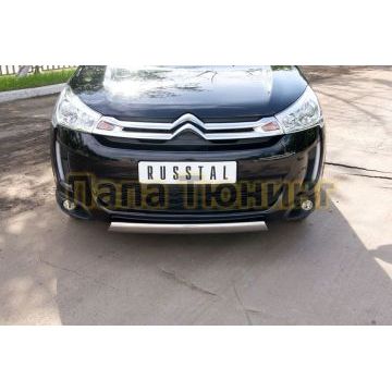 Защита передняя овальная 75х42 мм РусСталь для Citroen C4 Aircross 2012-2017