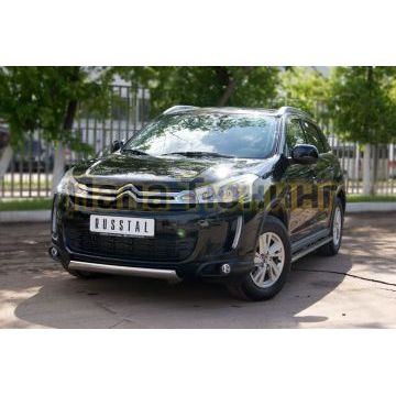 Защита передняя овальная 75х42 мм РусСталь для Citroen C4 Aircross 2012-2017