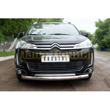 Защита передняя двойная d76-d42 РусСталь для Citroen C4 Aircross 2012-2017