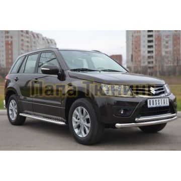 Пороги с площадкой алюминиевый лист d42 РусСталь для Suzuki Grand Vitara 2012-2015