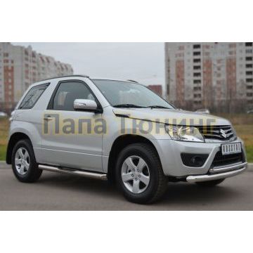 Пороги труба d76 с накладками вариант 1 РусСталь для Suzuki Grand Vitara 2012-2015