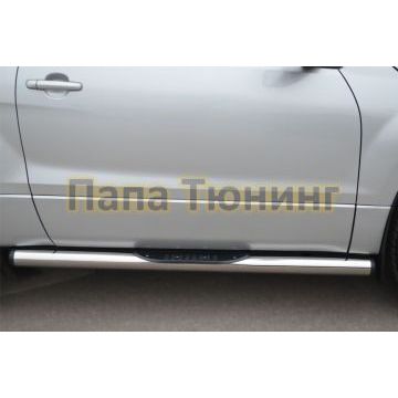 Пороги труба d76 с накладками вариант 2 РусСталь для Suzuki Grand Vitara 2012-2015