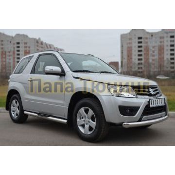 Пороги труба d76 с накладками вариант 2 РусСталь для Suzuki Grand Vitara 2012-2015